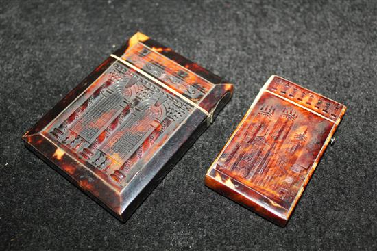 York Minster pressed tortoiseshell card case &  smaller similar case (a.f)